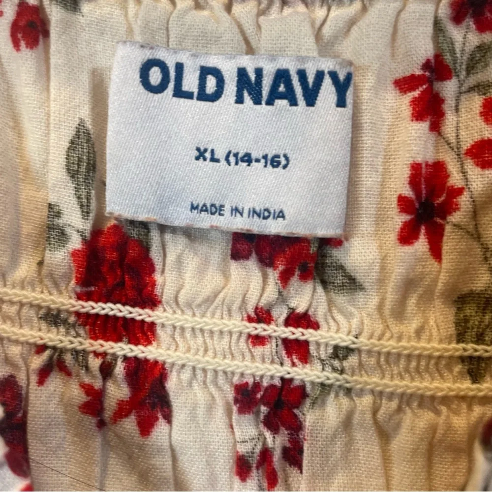 Old Navy Red Fit and Flare Flower Dress with Bishop Sleeves Girls 14-16 🌸​